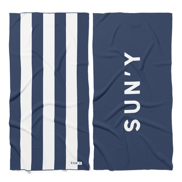 SUN'Y Nautical Navy Sand Free Beach Towel – Waffle Microfiber, Quick-Dry