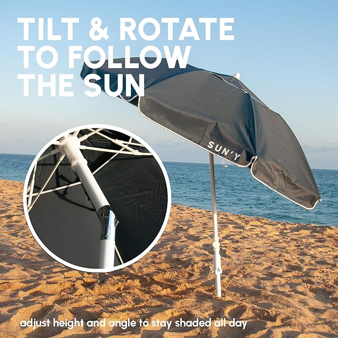 SUN'Y beach umbrella adjustable tilt and rotate mechanism for all-day shade on the beach