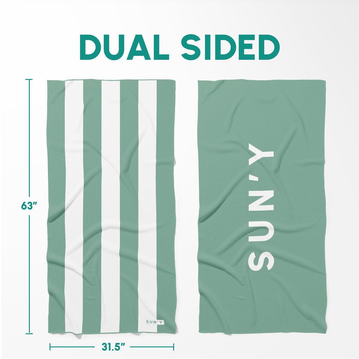 Sea Green stripe sand free towel reversible dual-side design detail