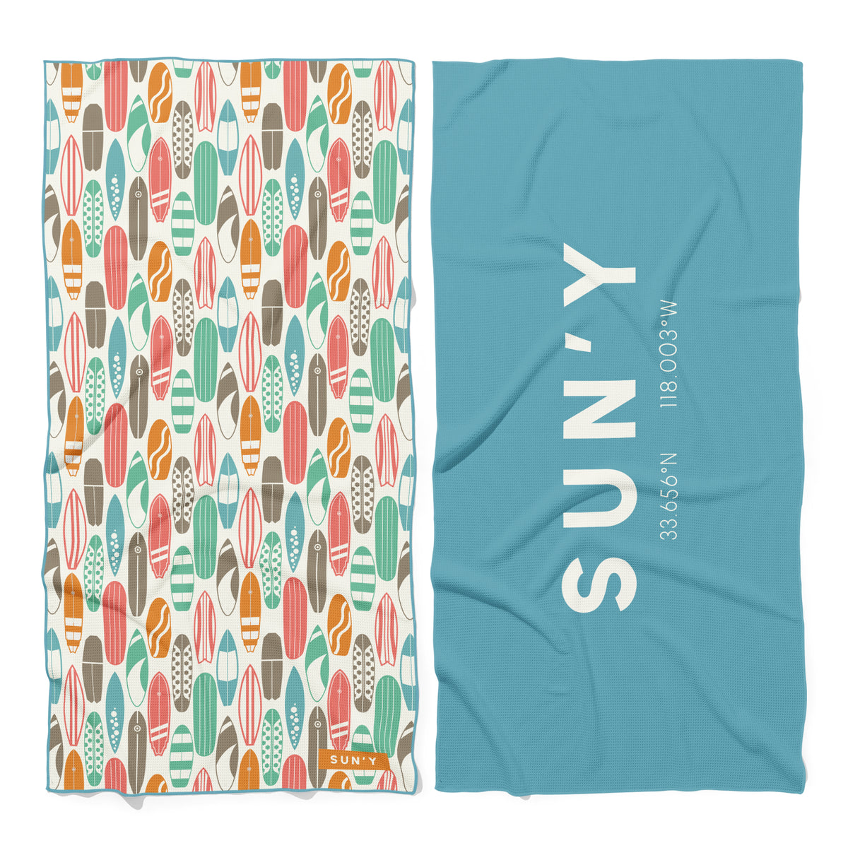SUN'Y Beach Collection Huntington sand free beach towel with coastal blue and white design
