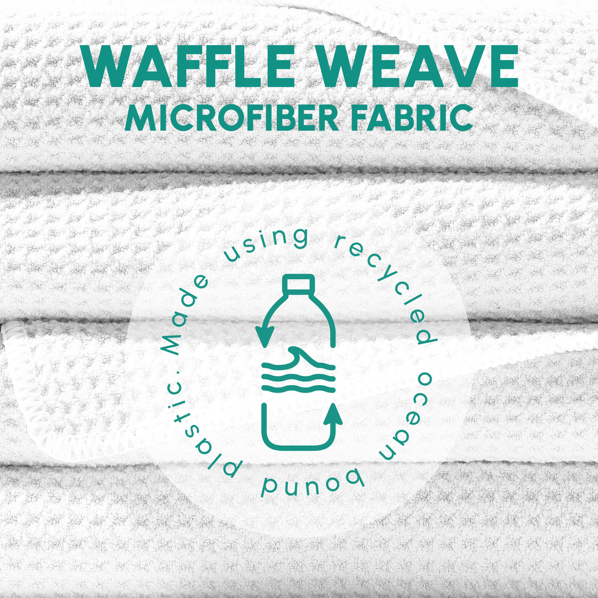 SUN'Y Stripes sand free towel waffle weave fabric and ocean-bound plastic badge