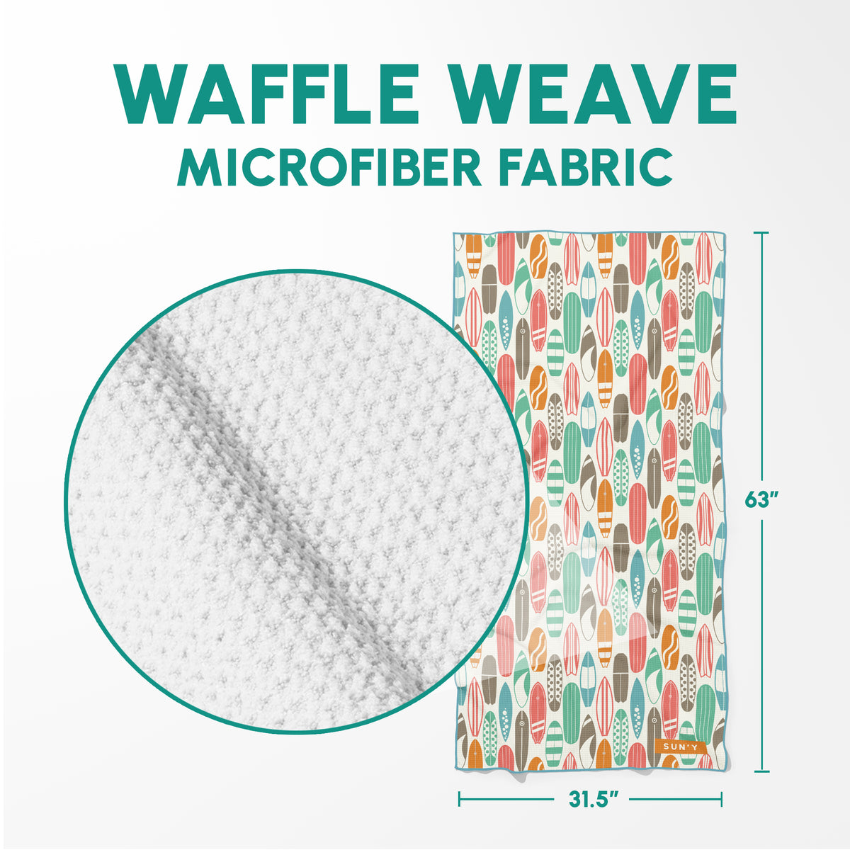 Huntington sand free towel dimensions and waffle texture detail